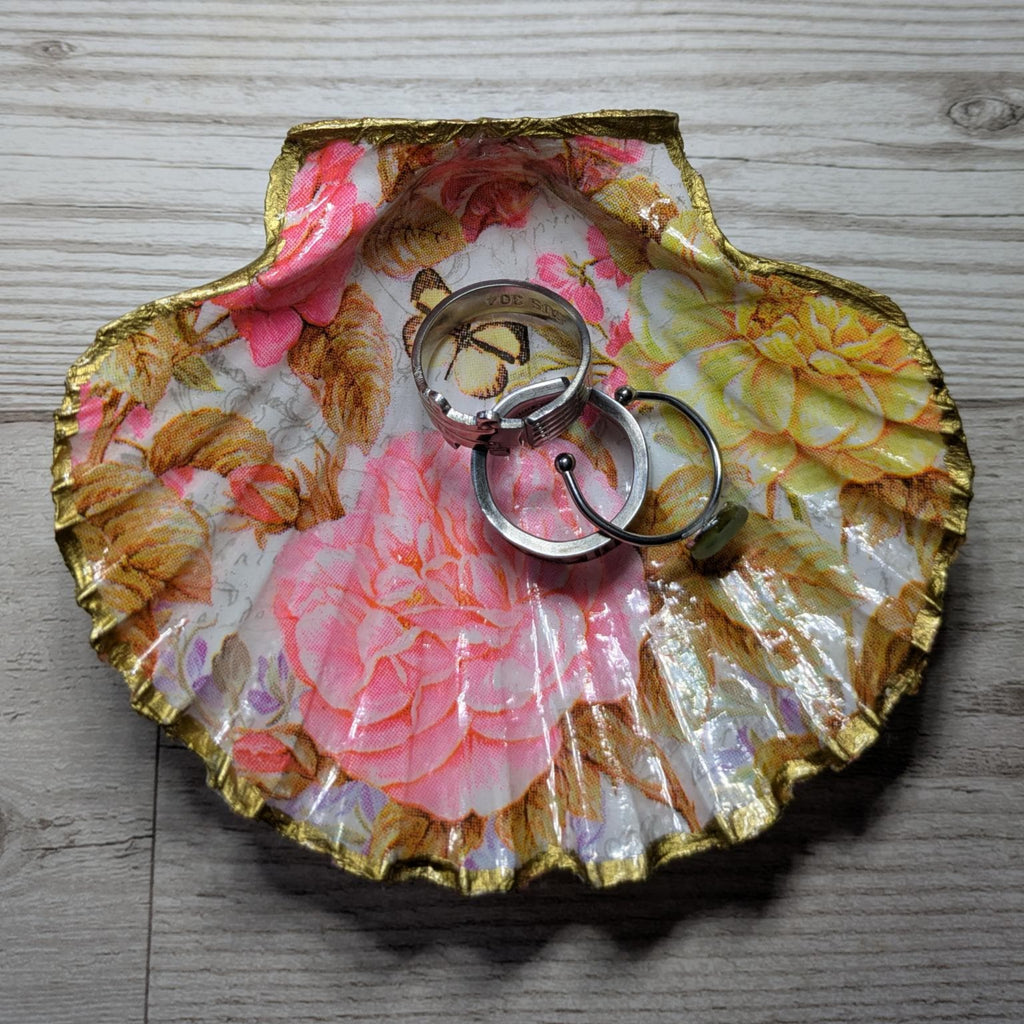 Pink & Yellow Floral Scallop Shell