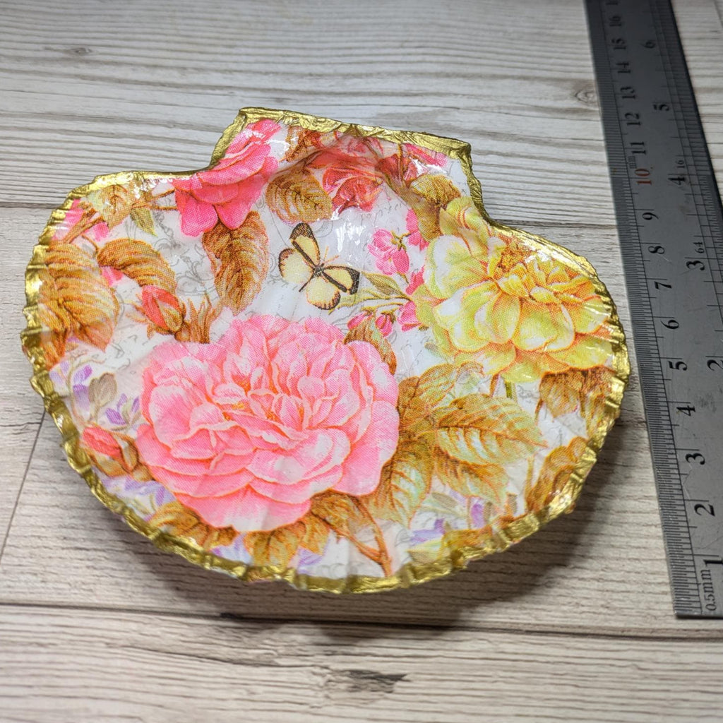 Pink & Yellow Floral Scallop Shell