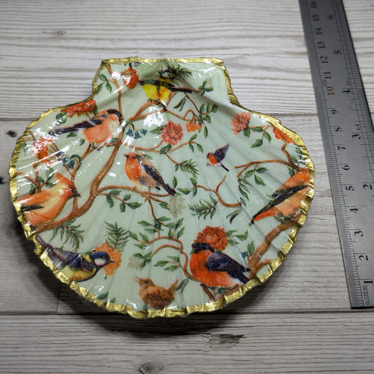 Bird Patterned Scallop Shell