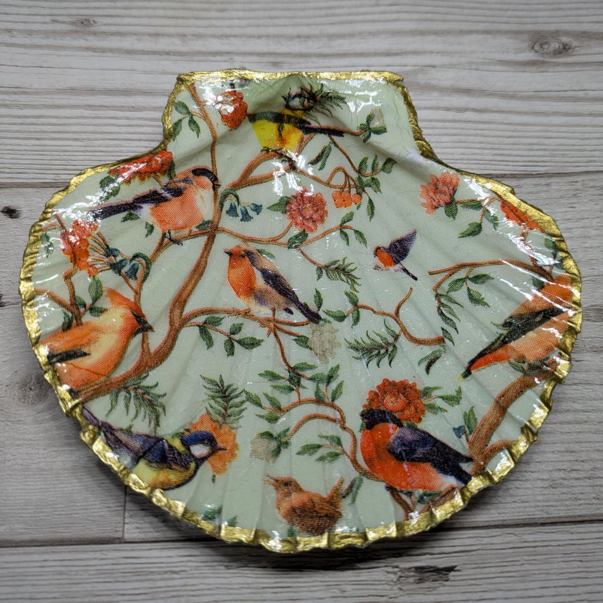 Bird Patterned Scallop Shell