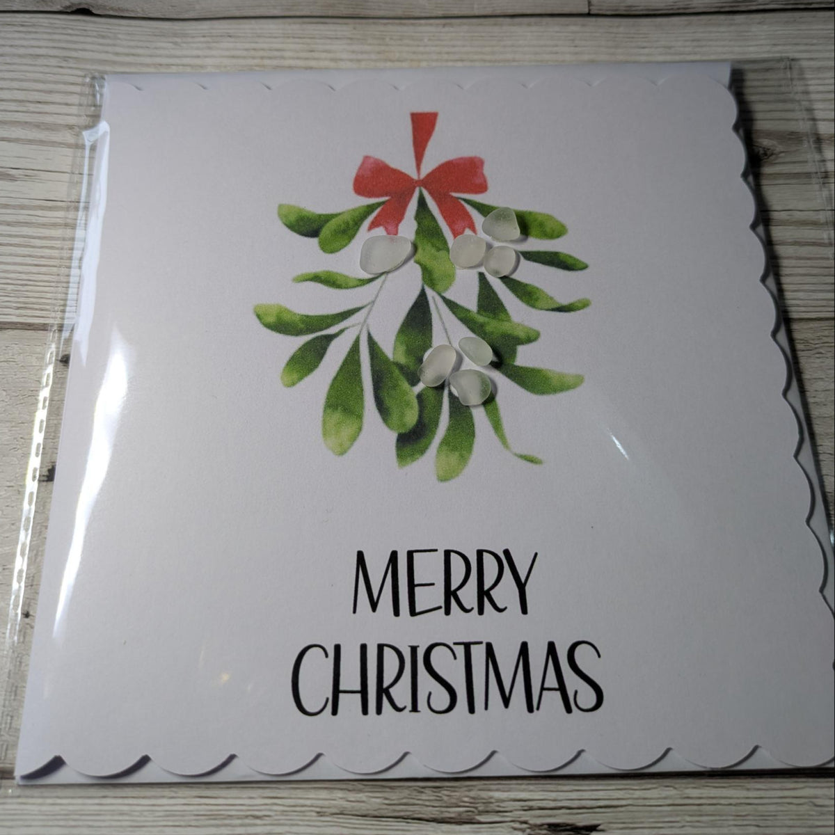 Mistletoe Sea Glass Merry Christmas Card