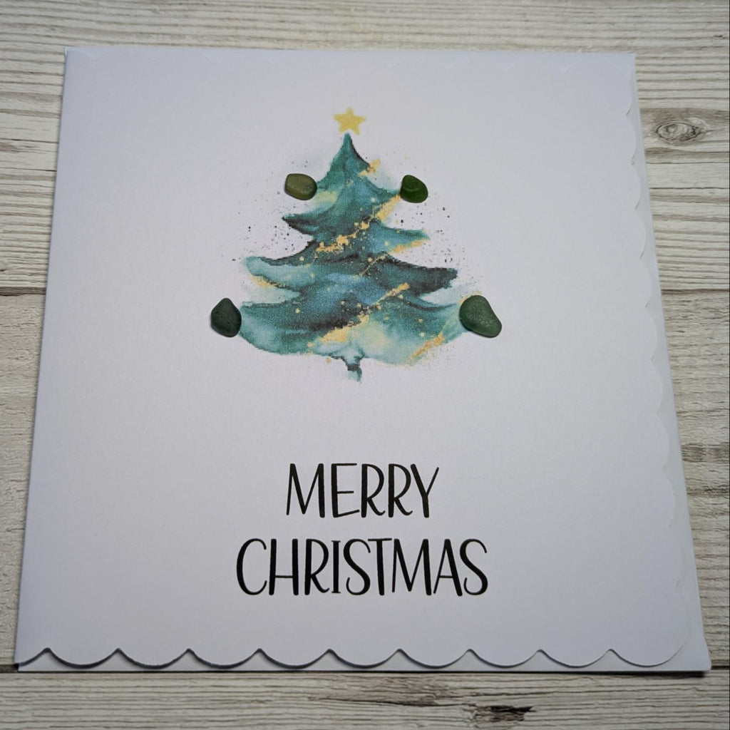 Christmas Tree Merry Christmas Sea Glass Card