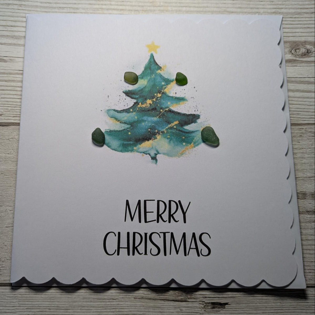 Christmas Tree Merry Christmas Sea Glass Card