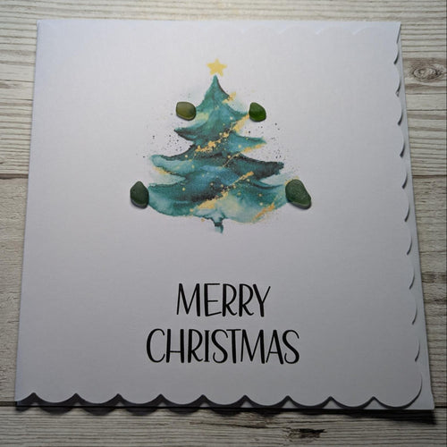 Christmas Tree Merry Christmas Sea Glass Card