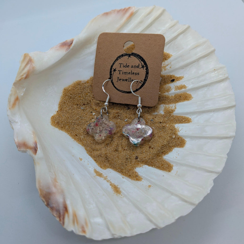 Four Leaf Clover Pressed Flower Resin Earrings