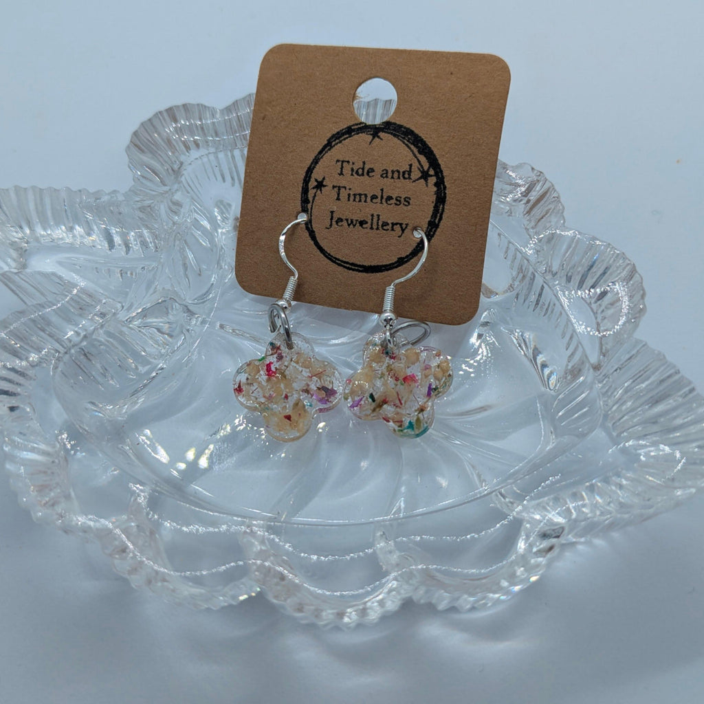 Four Leaf Clover Pressed Flower Resin Earrings