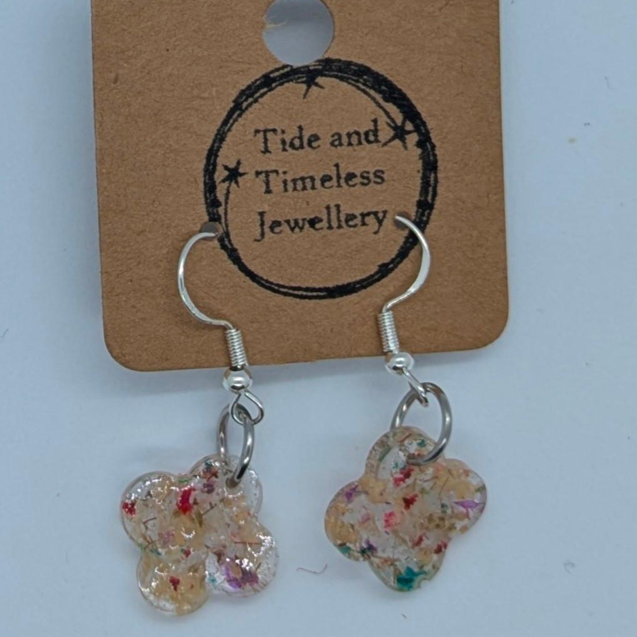 Four Leaf Clover Pressed Flower Resin Earrings
