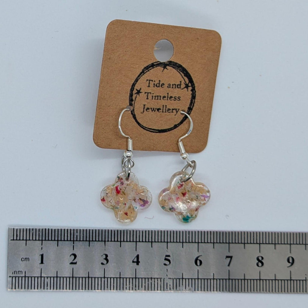 Four Leaf Clover Pressed Flower Resin Earrings
