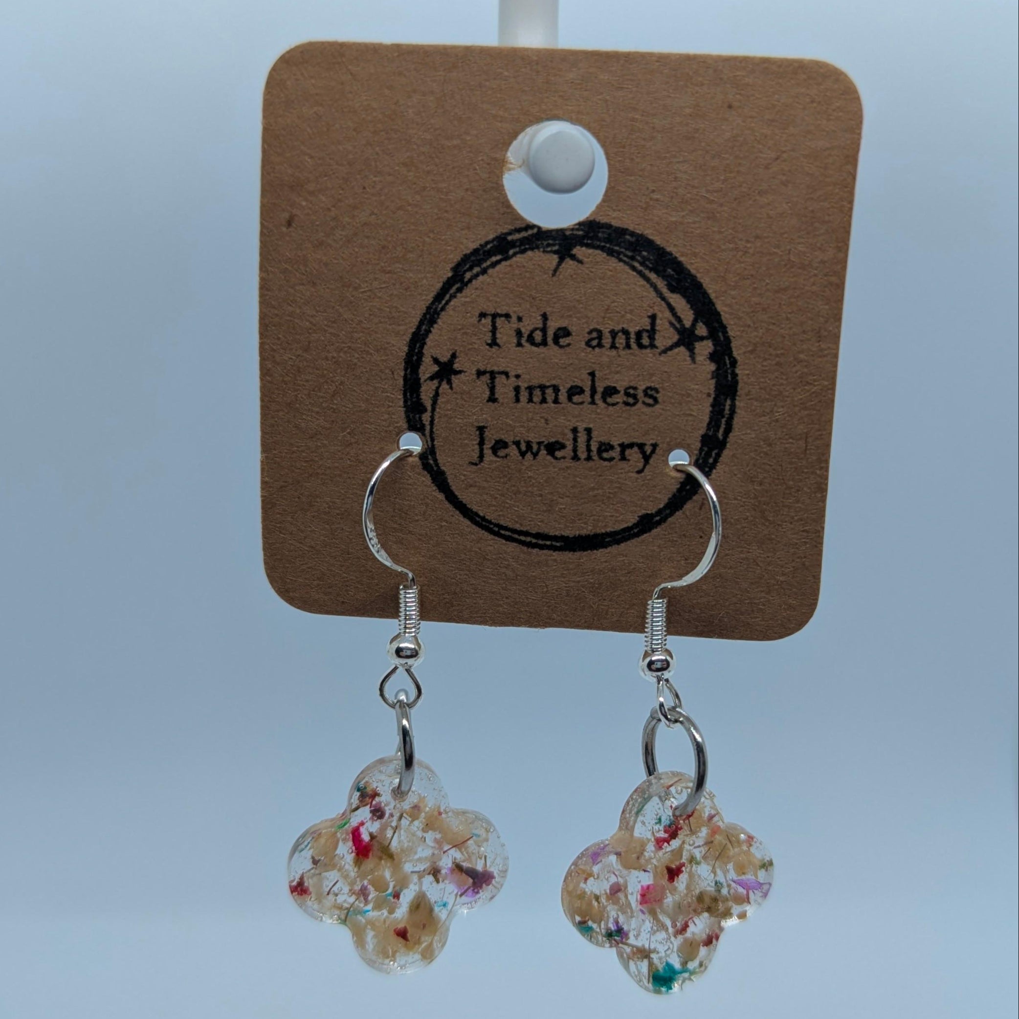 Four Leaf Clover Pressed Flower Resin Earrings