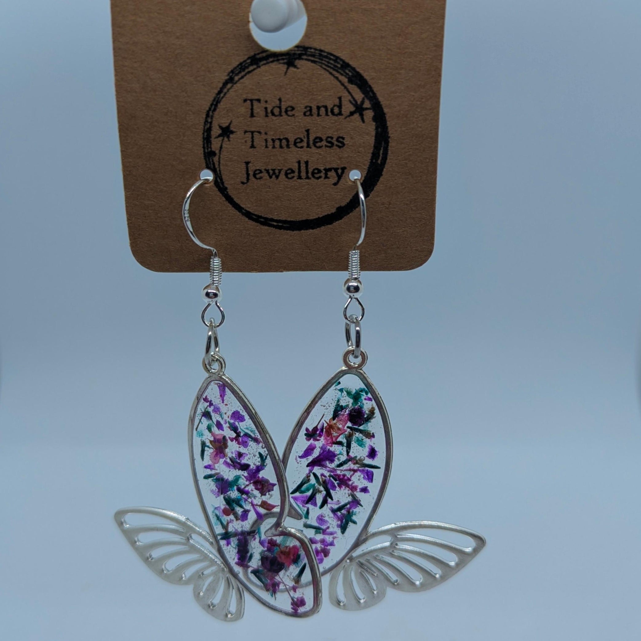 Butterfly Pressed Flower Resin Earrings