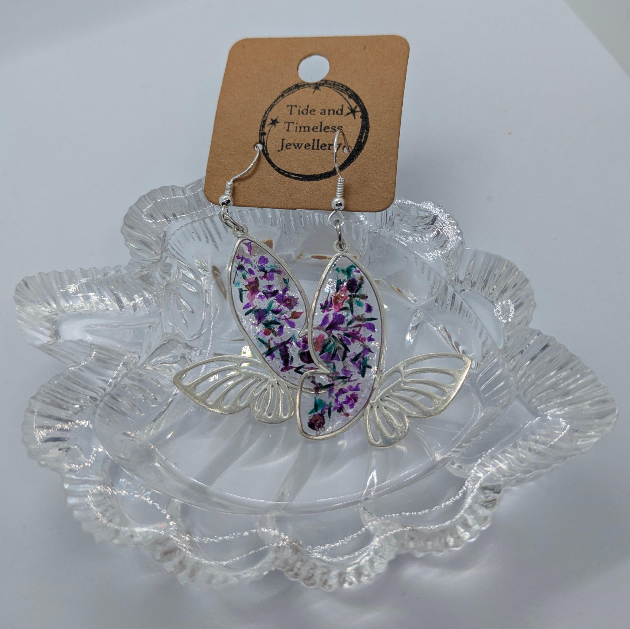 Butterfly Pressed Flower Resin Earrings