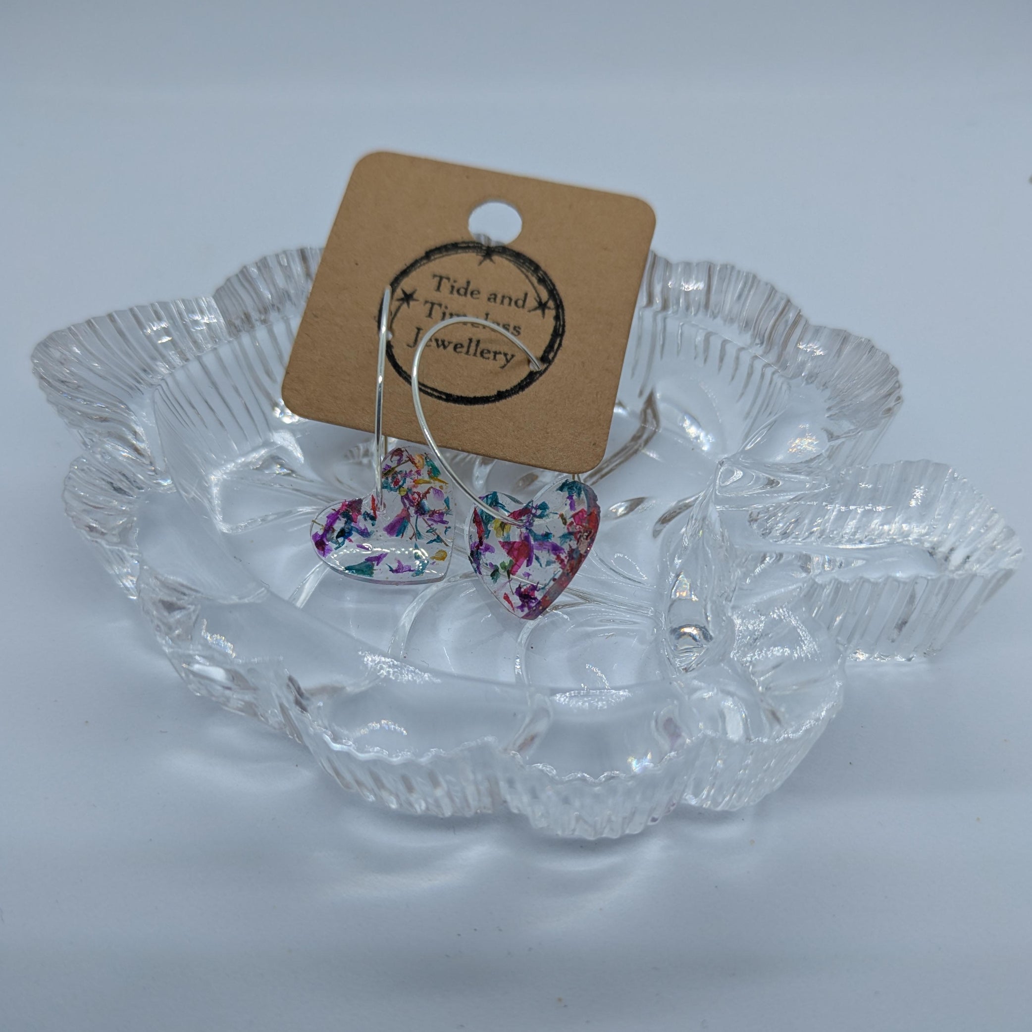 Heart Shaped Resin Pressed Flower Earrings