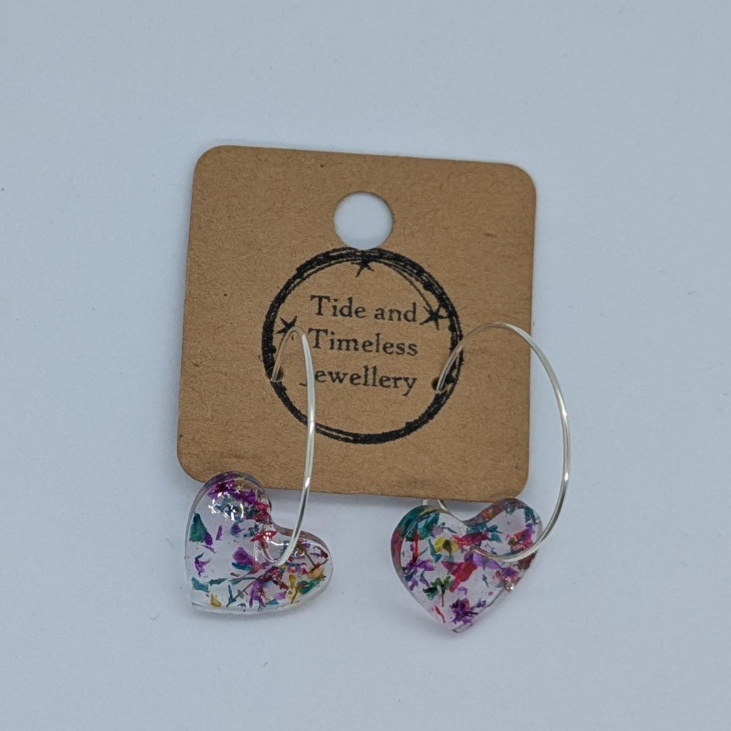 Heart Shaped Resin Pressed Flower Earrings