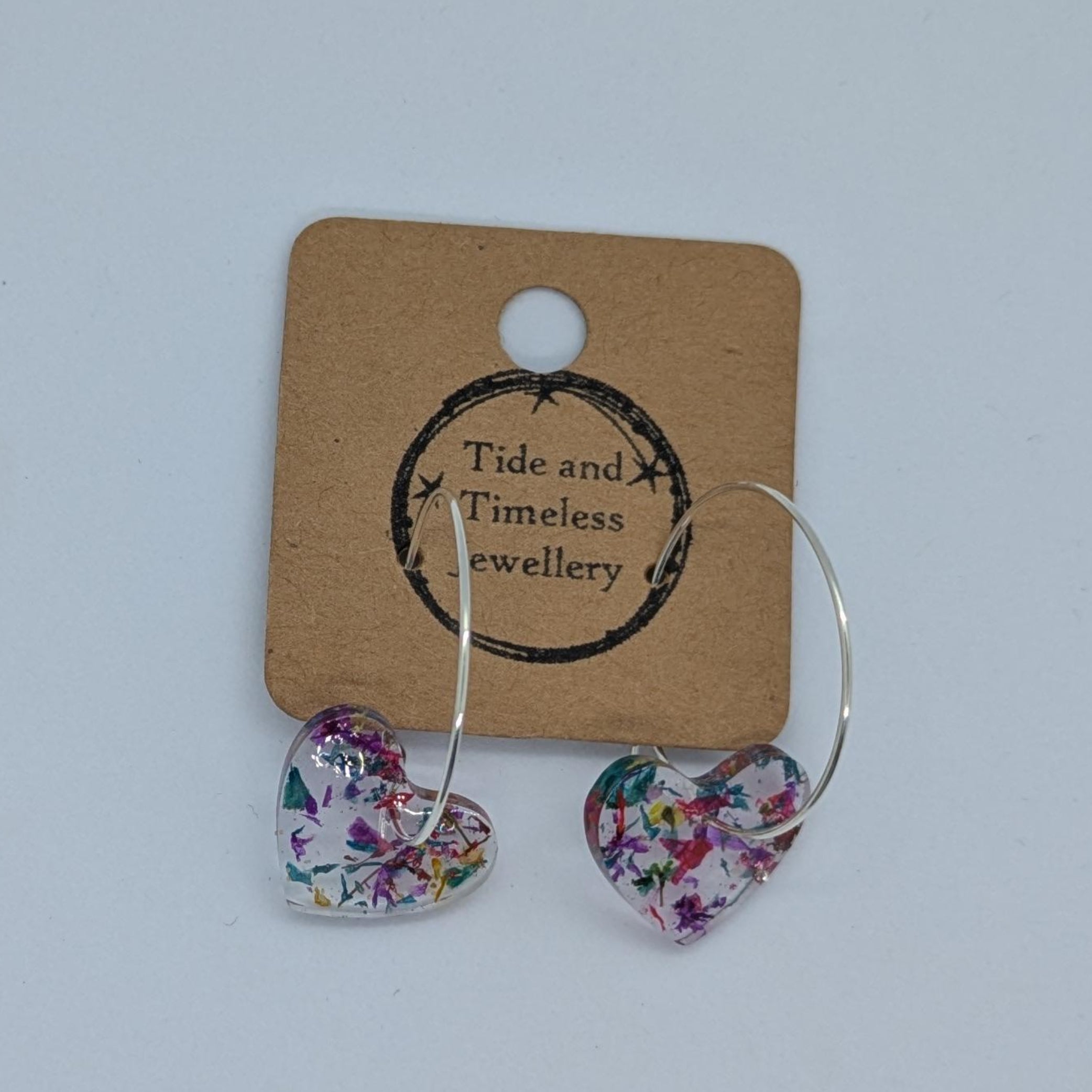 Heart Shaped Resin Pressed Flower Earrings