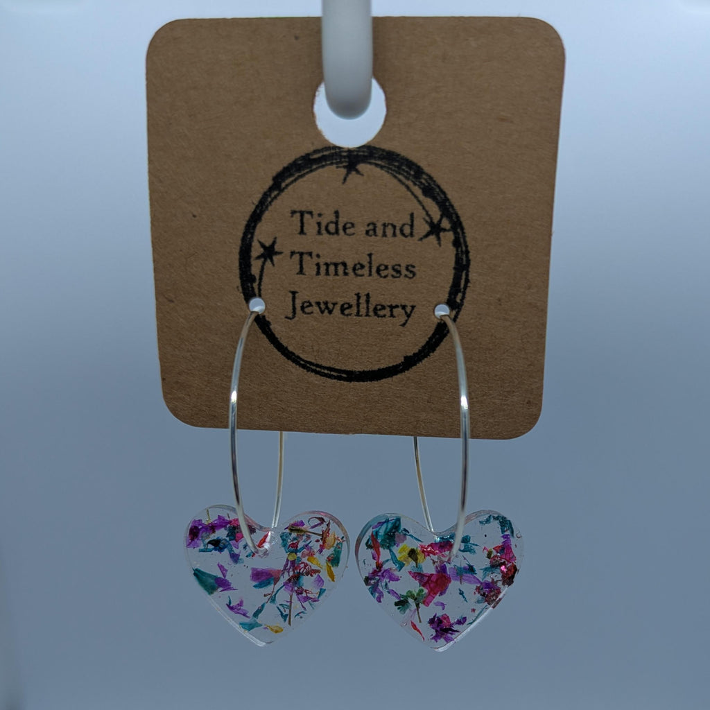 Heart Shaped Resin Pressed Flower Earrings