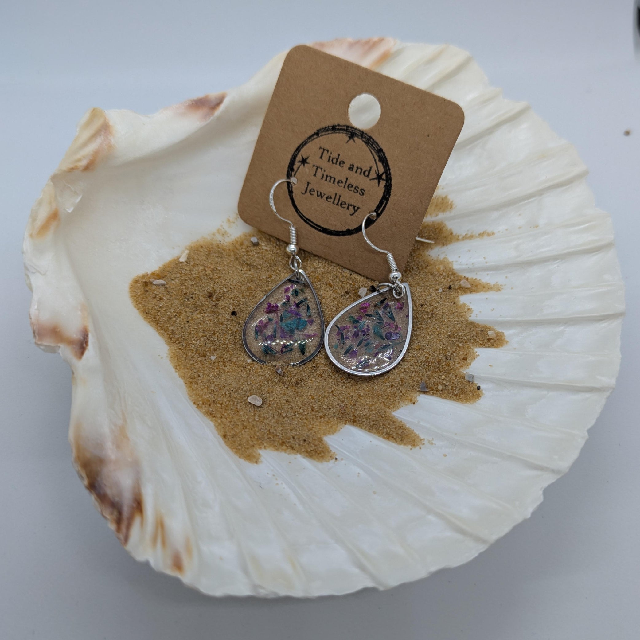 Teardrop Shaped Pressed Flower Resin Earrings