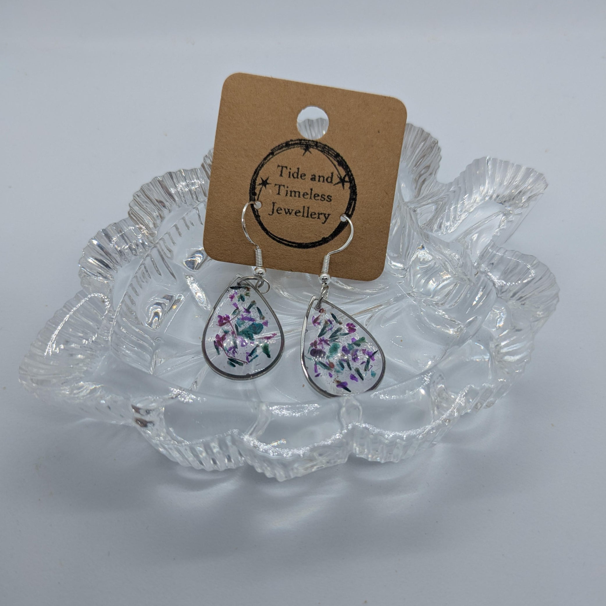 Teardrop Shaped Pressed Flower Resin Earrings