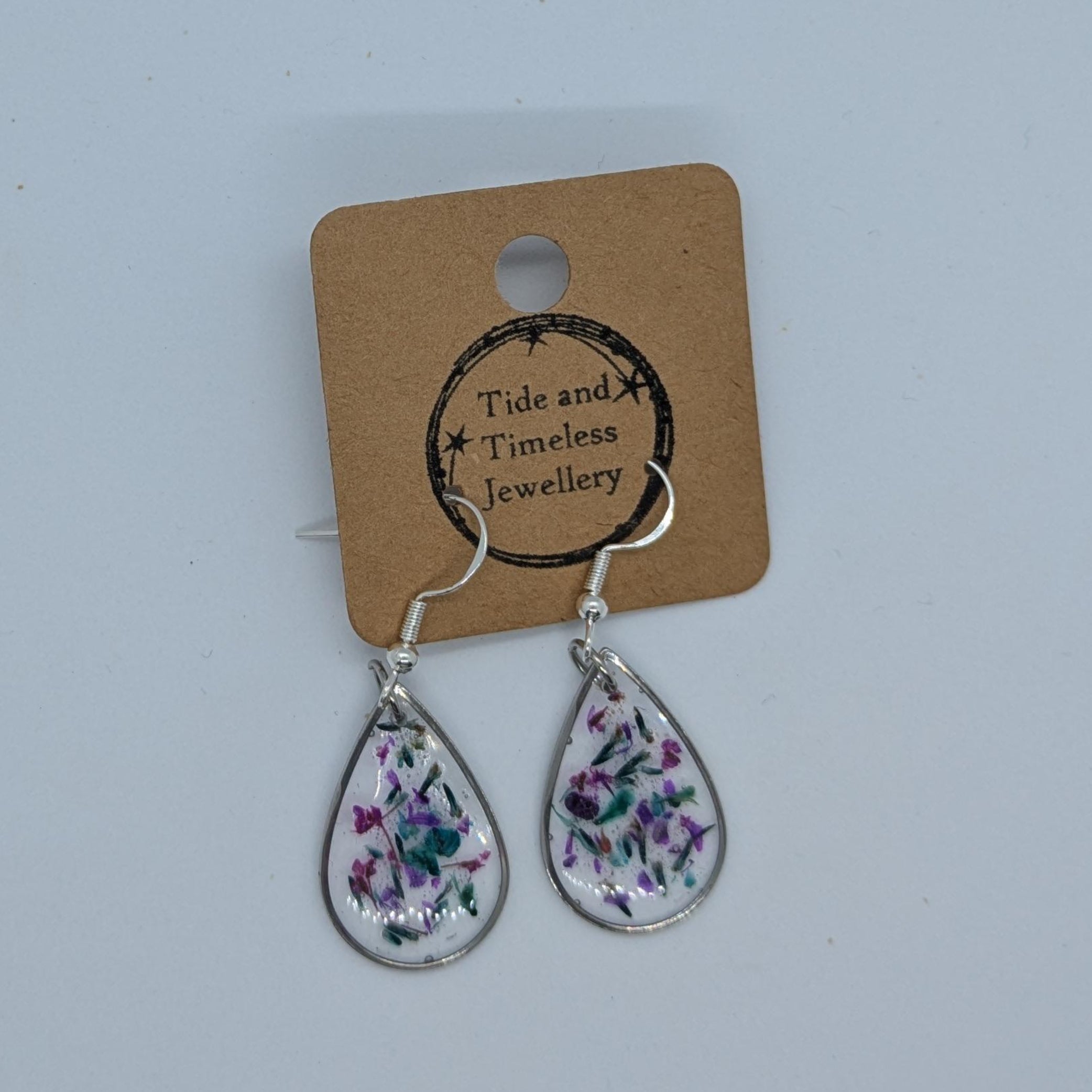 Teardrop Shaped Pressed Flower Resin Earrings