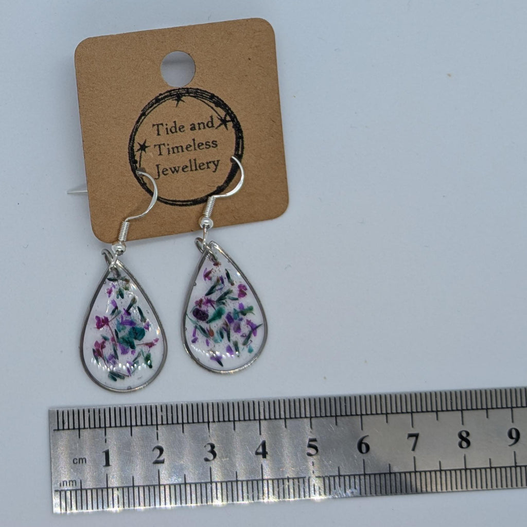 Teardrop Shaped Pressed Flower Resin Earrings