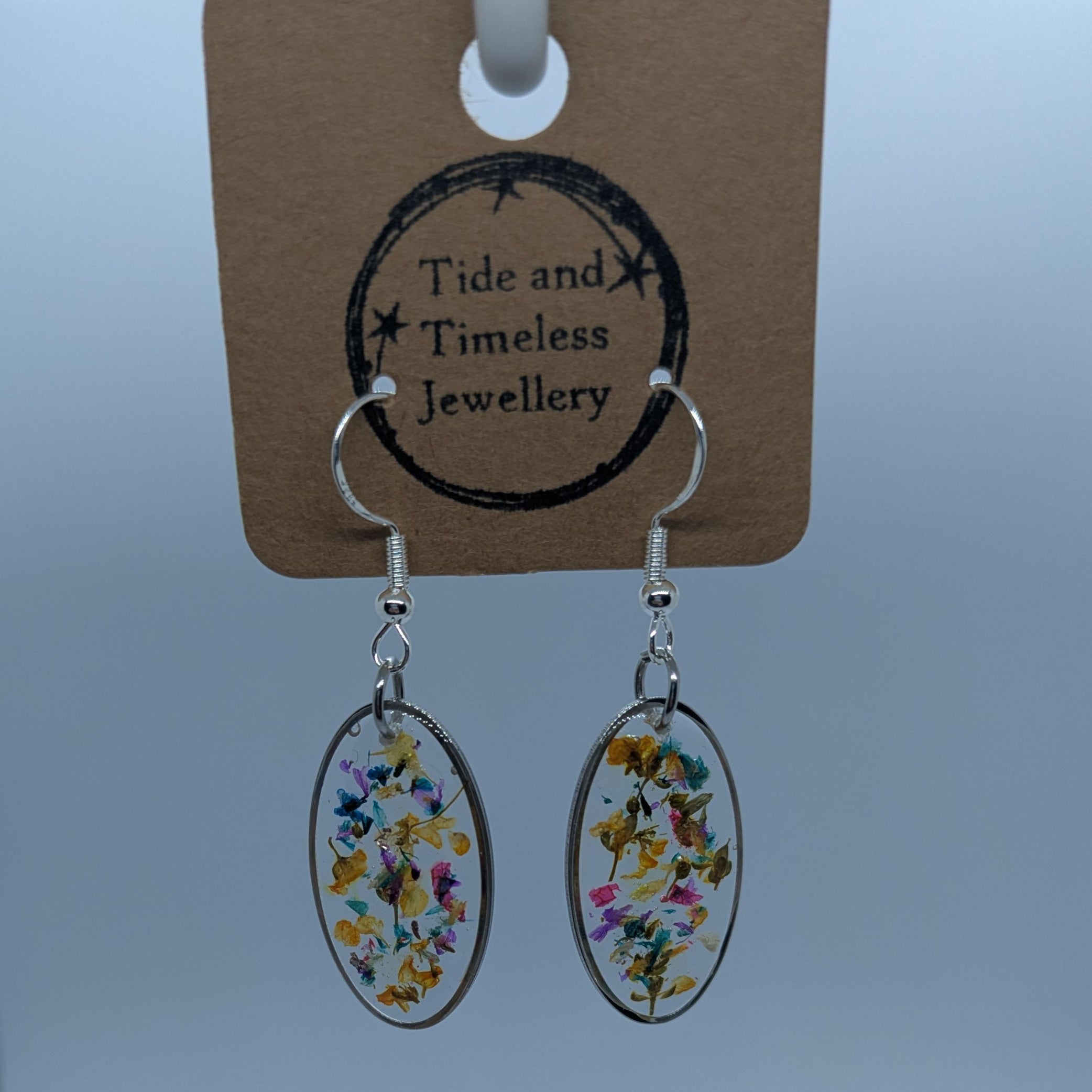 Oval Pressed Flower Resin Earrings