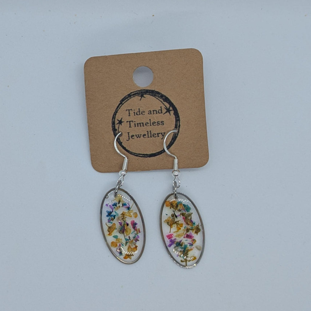 Oval Pressed Flower Resin Earrings