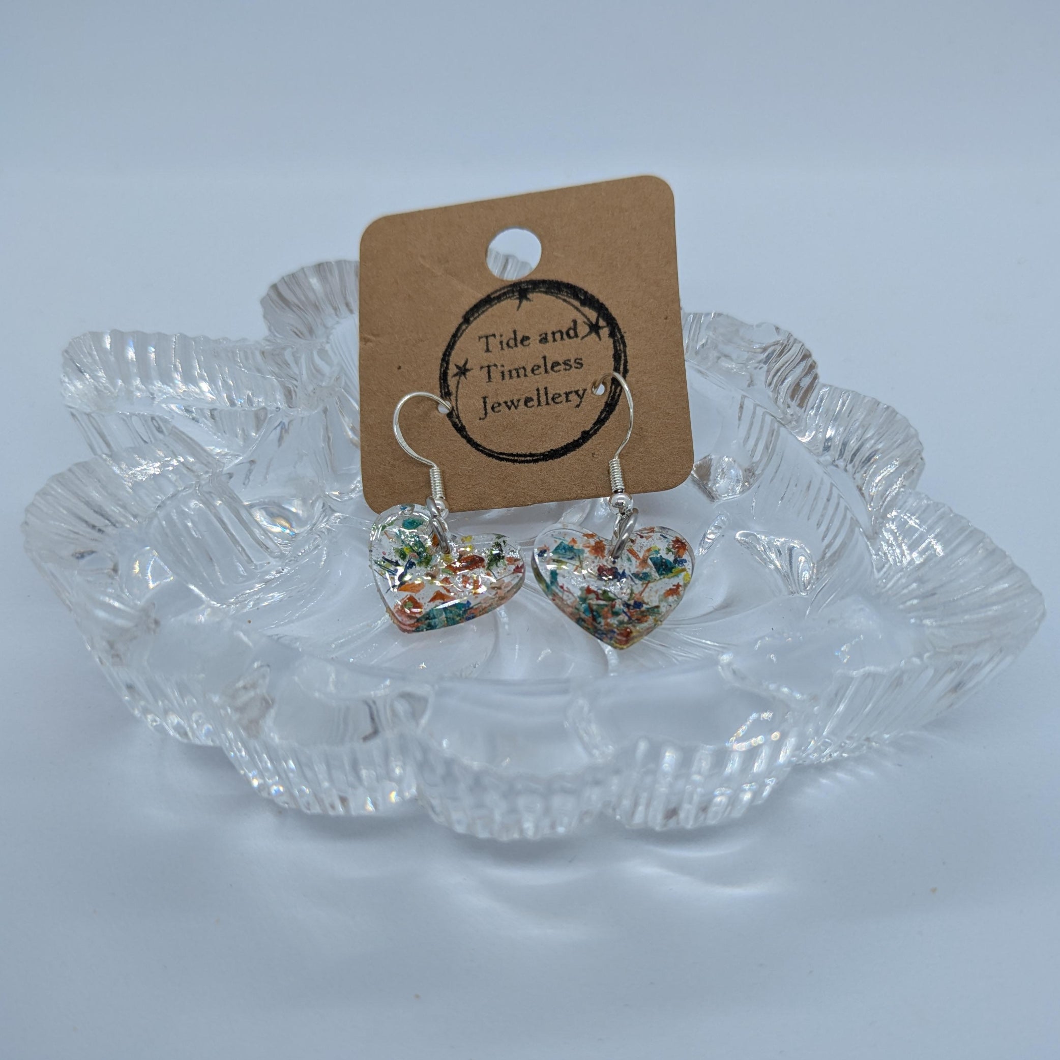 Heart Shaped Pressed Flower Resin Earrings