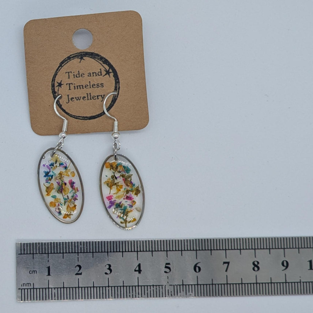 Oval Pressed Flower Resin Earrings