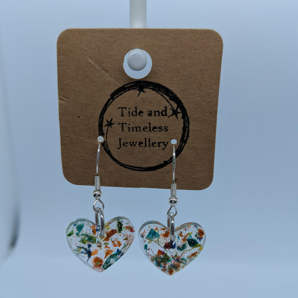 Heart Shaped Pressed Flower Resin Earrings