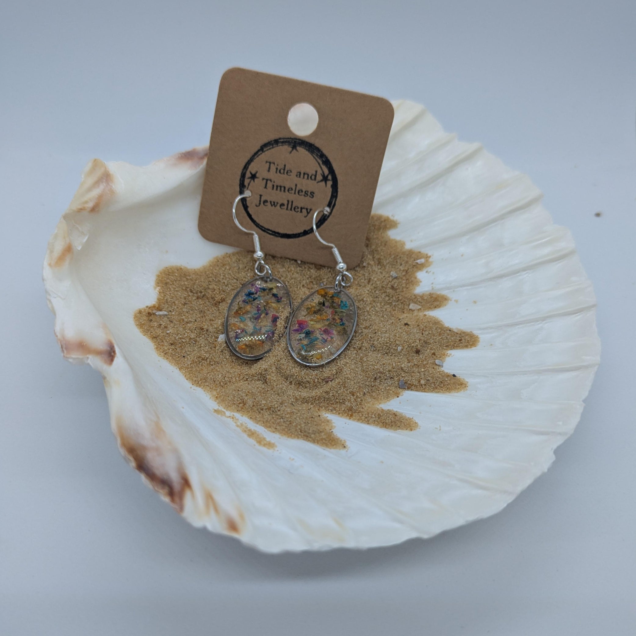 Oval Pressed Flower Resin Earrings