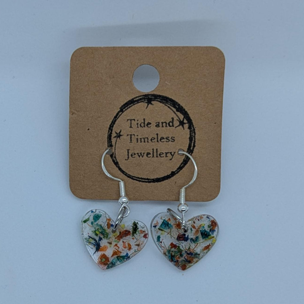 Heart Shaped Pressed Flower Resin Earrings