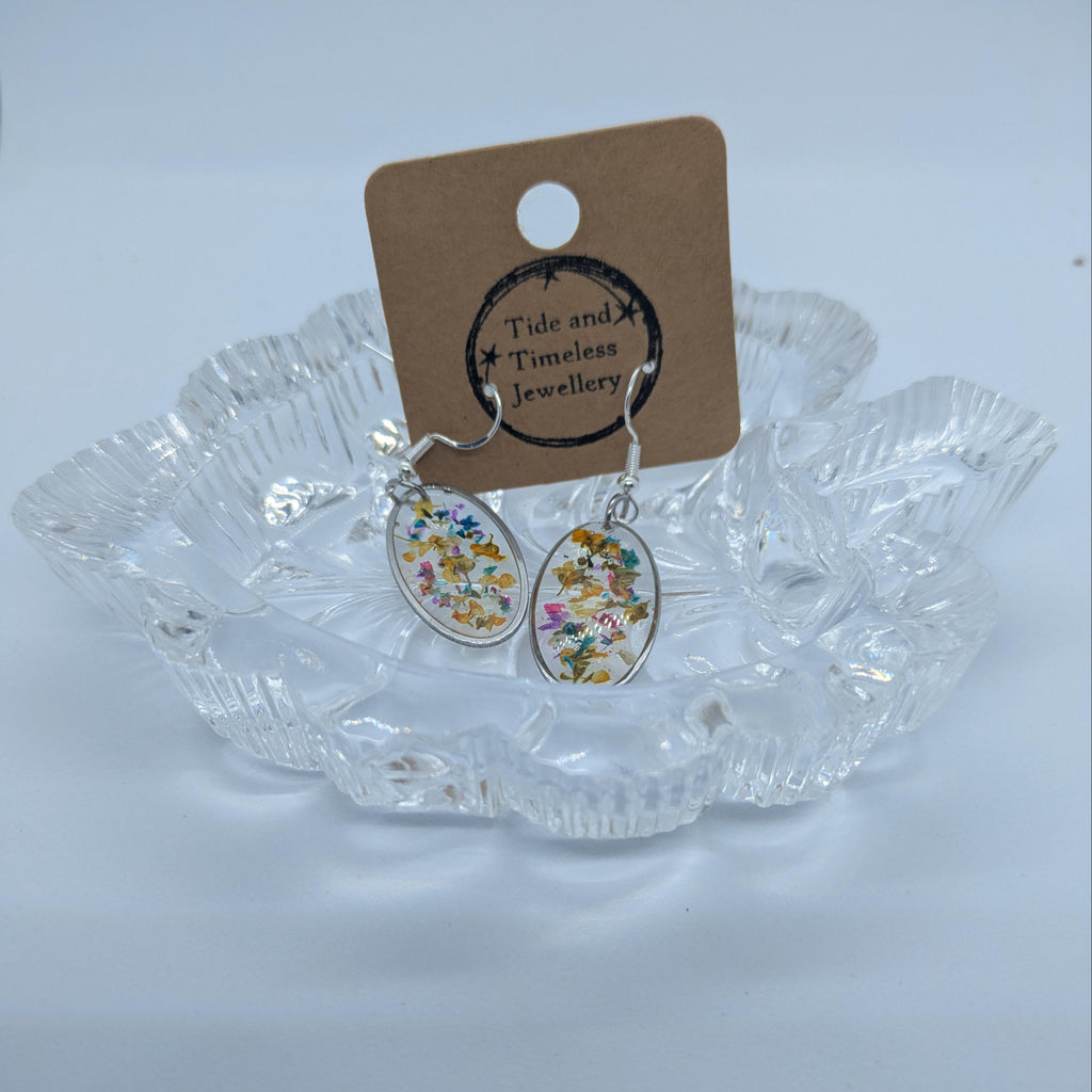 Oval Pressed Flower Resin Earrings