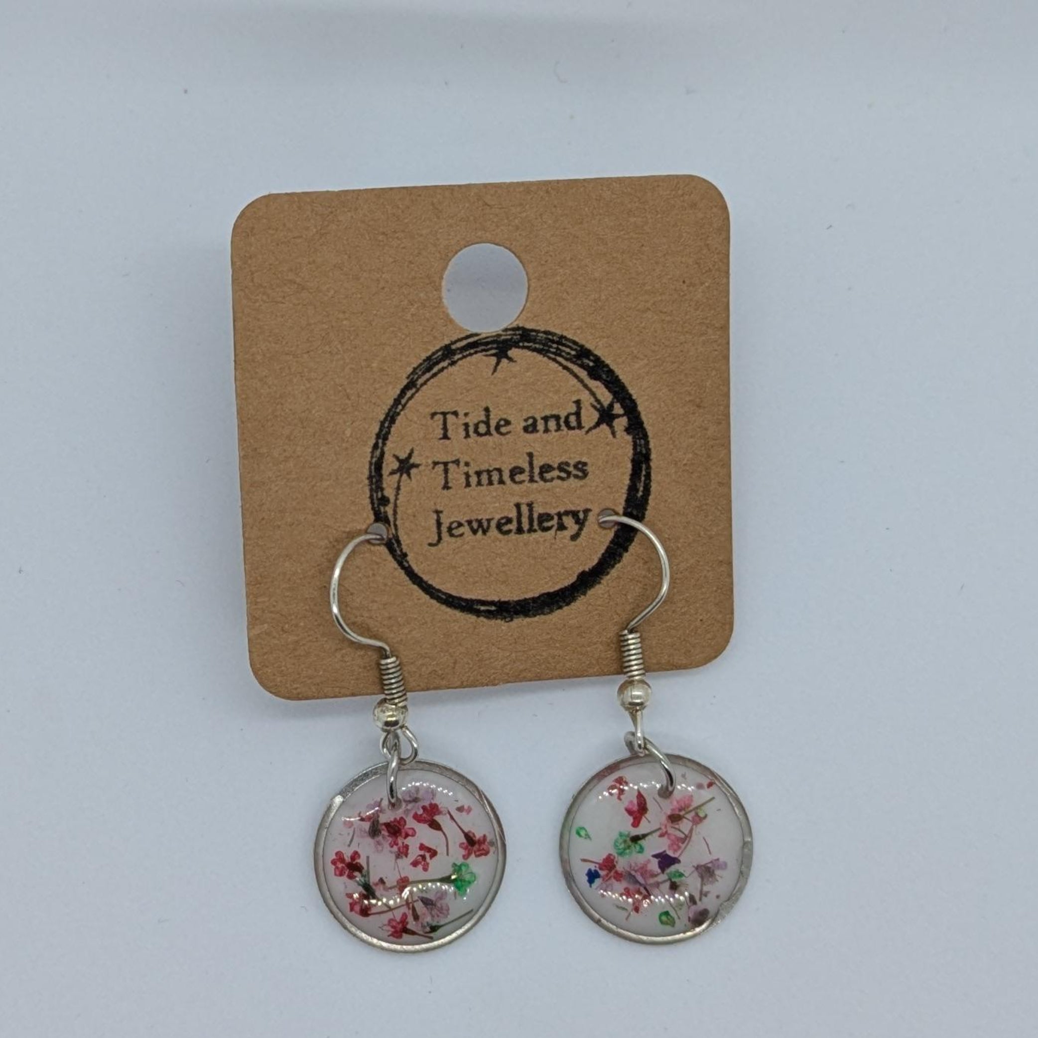 Circle Pressed Flower Resin Earrings