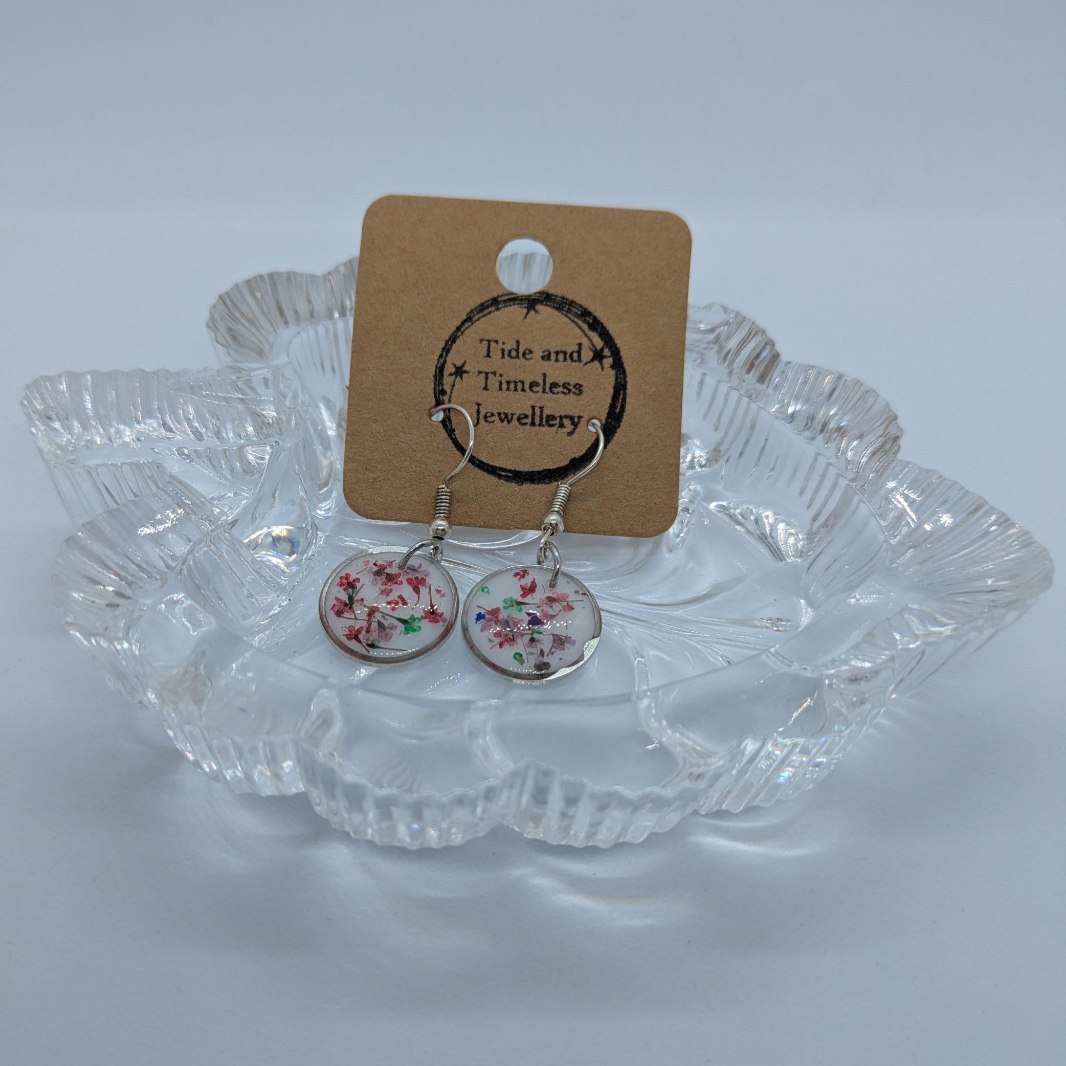 Circle Pressed Flower Resin Earrings