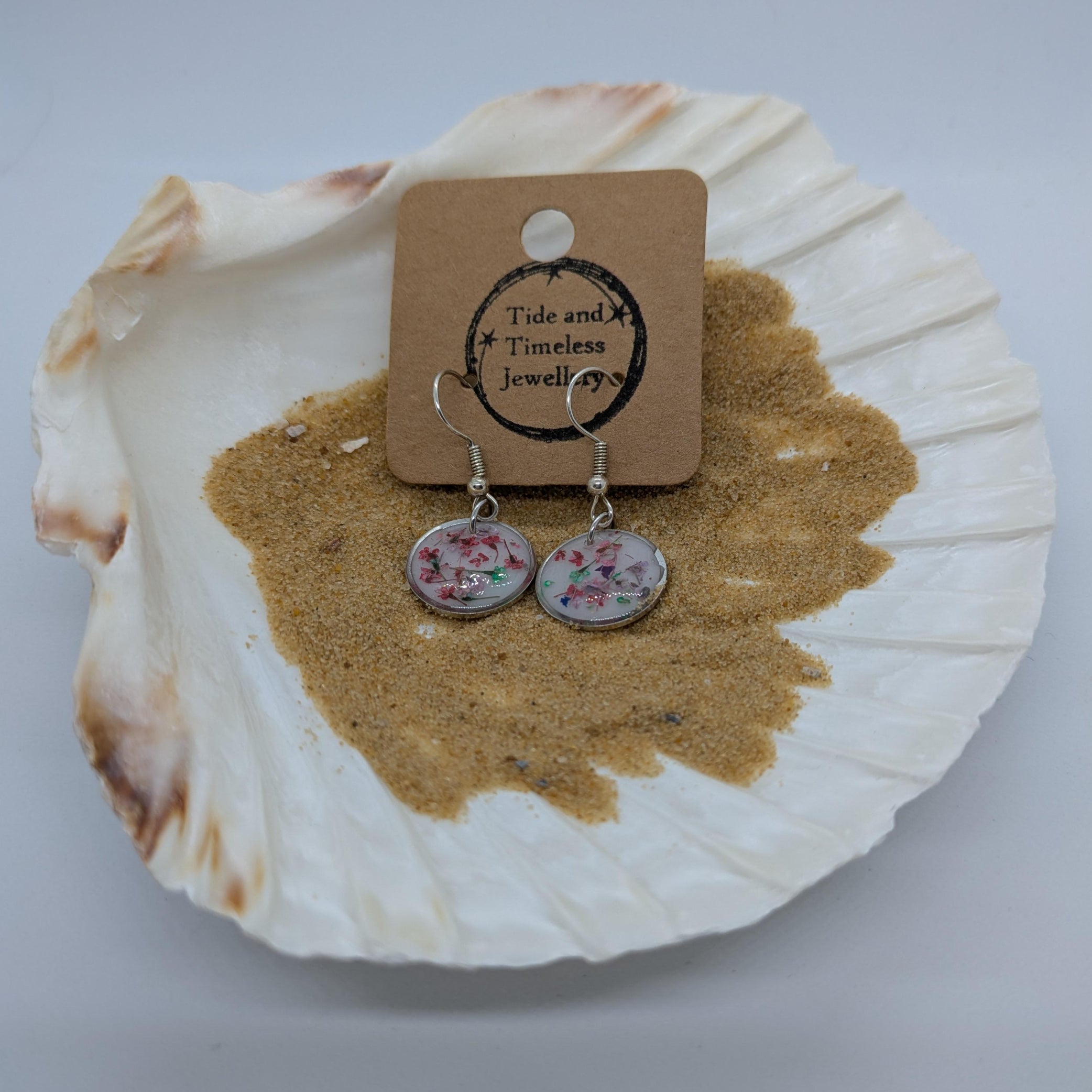 Circle Pressed Flower Resin Earrings