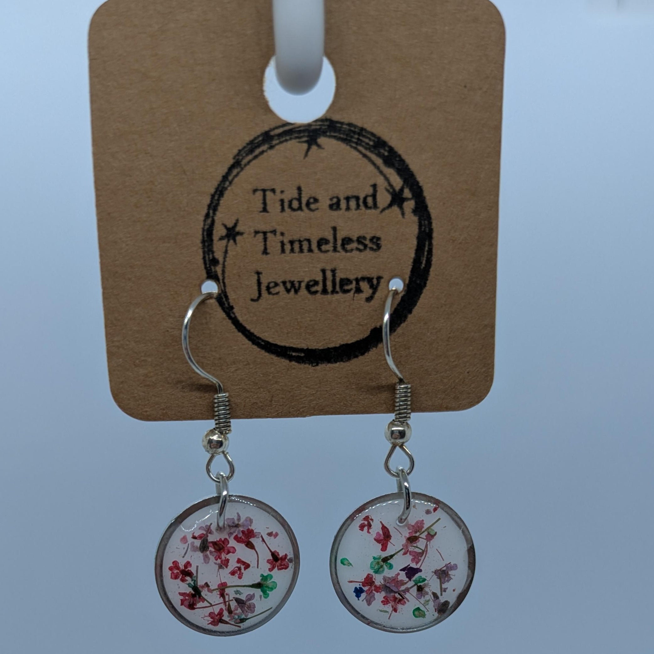 Circle Pressed Flower Resin Earrings