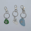 Starfish Charm Sea Glass Keyrings, Green, Blue & White