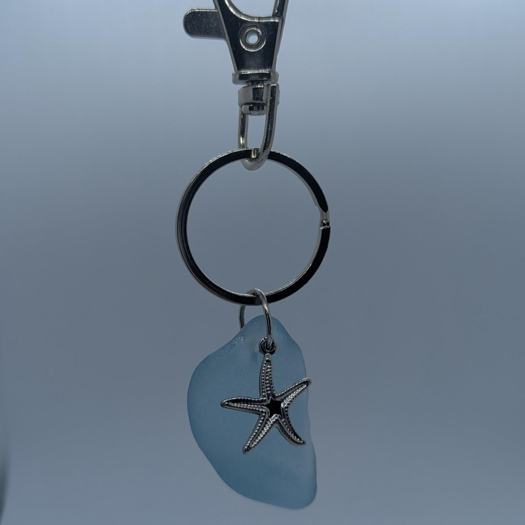 Starfish Charm Sea Glass Keyrings, Green, Blue & White