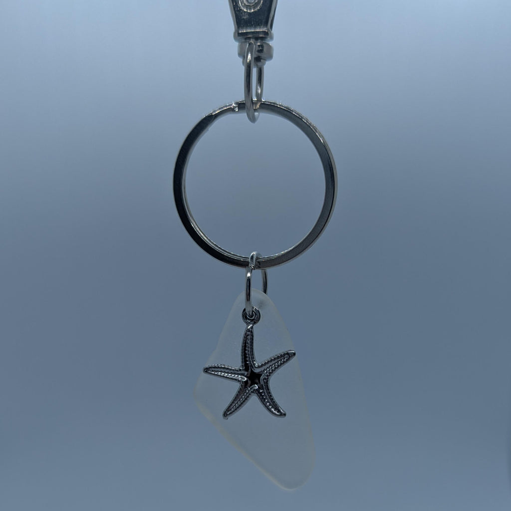 Starfish Charm Sea Glass Keyrings, Green, Blue & White