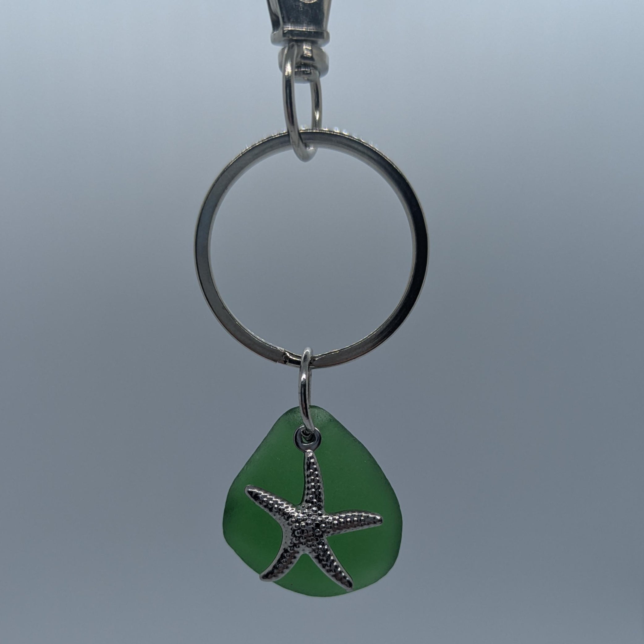 Starfish Charm Sea Glass Keyrings, Green, Blue & White
