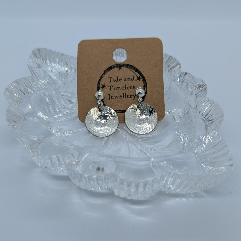 Silver Serving Disc Drop Tray Earrings