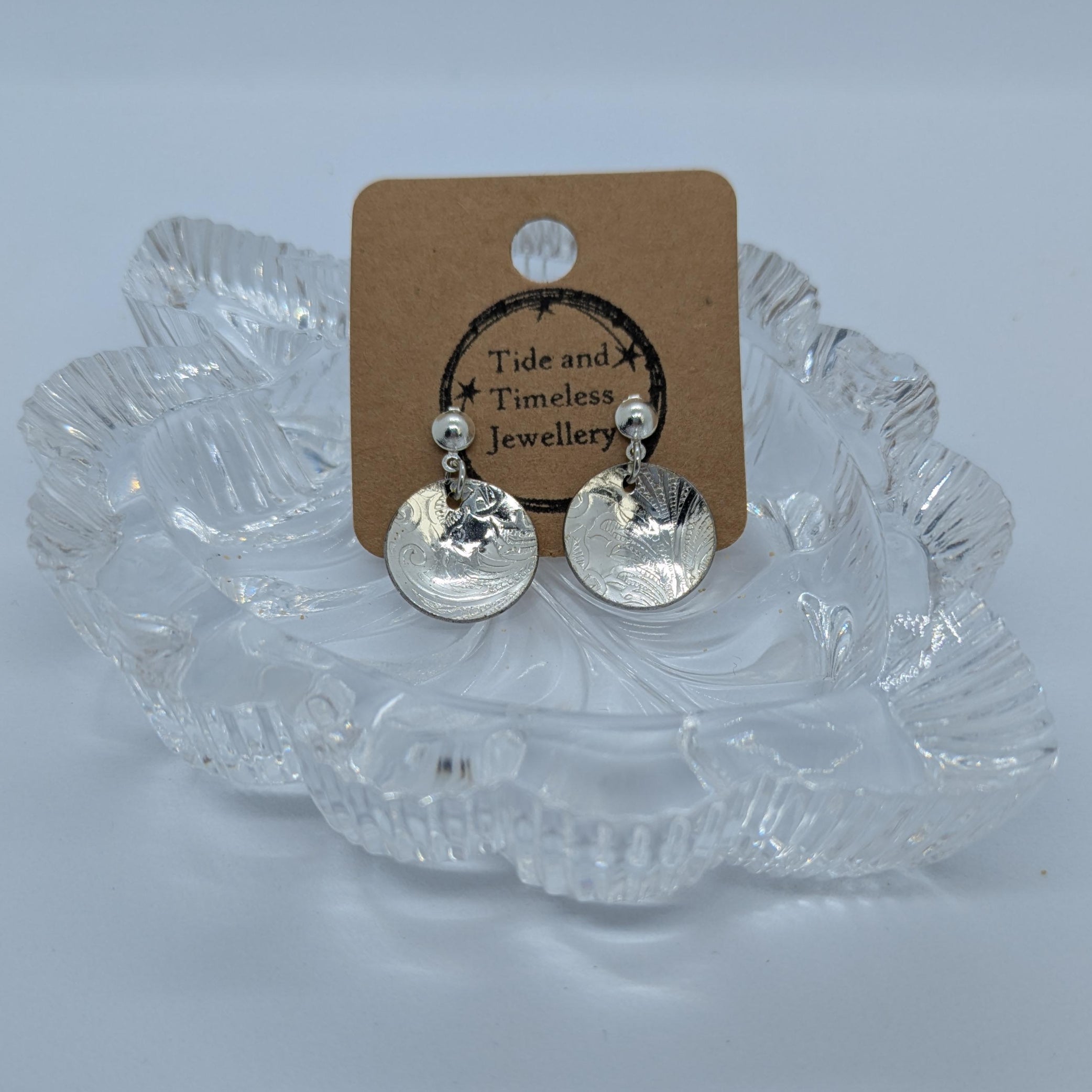 Silver Serving Disc Drop Tray Earrings