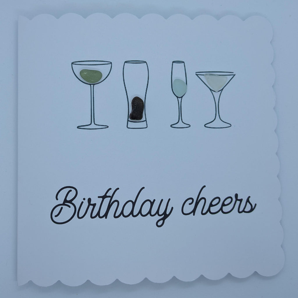 Birthday Cheers Alcohol Birthday Sea Glass Card
