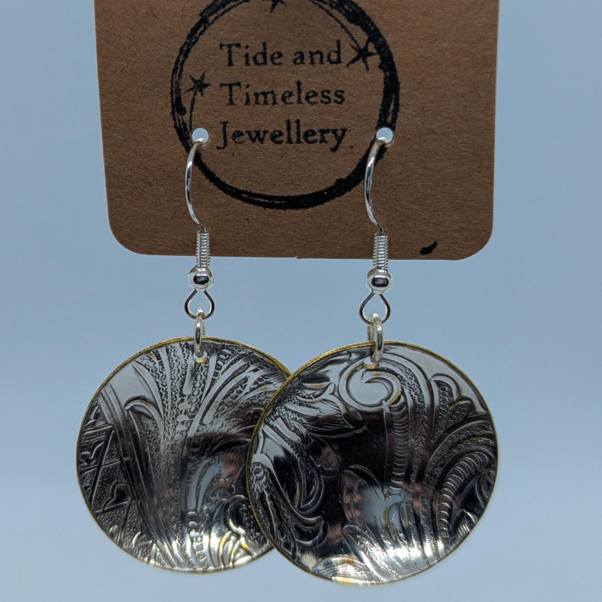 Silver Plated Concave Domed Disc Earrings