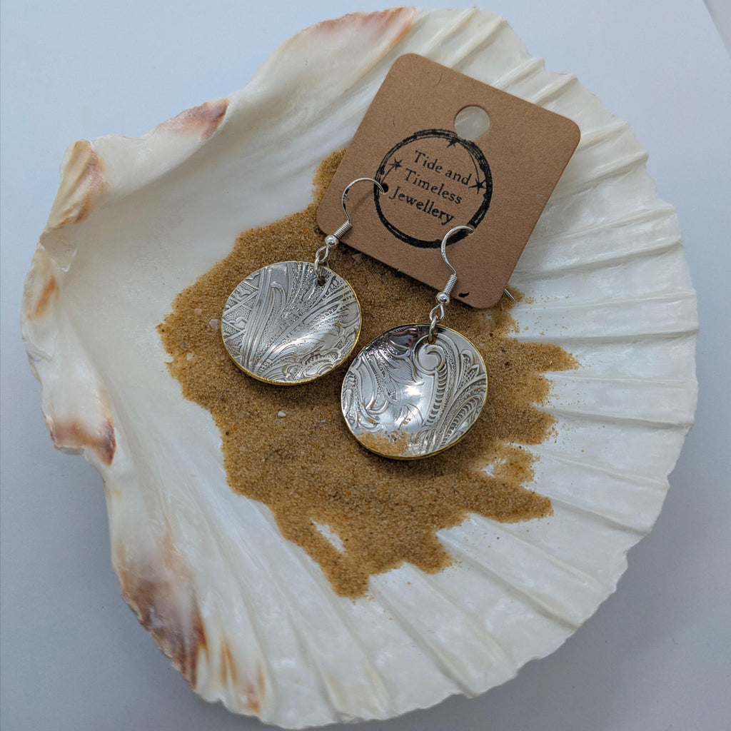 Silver Plated Concave Domed Disc Earrings