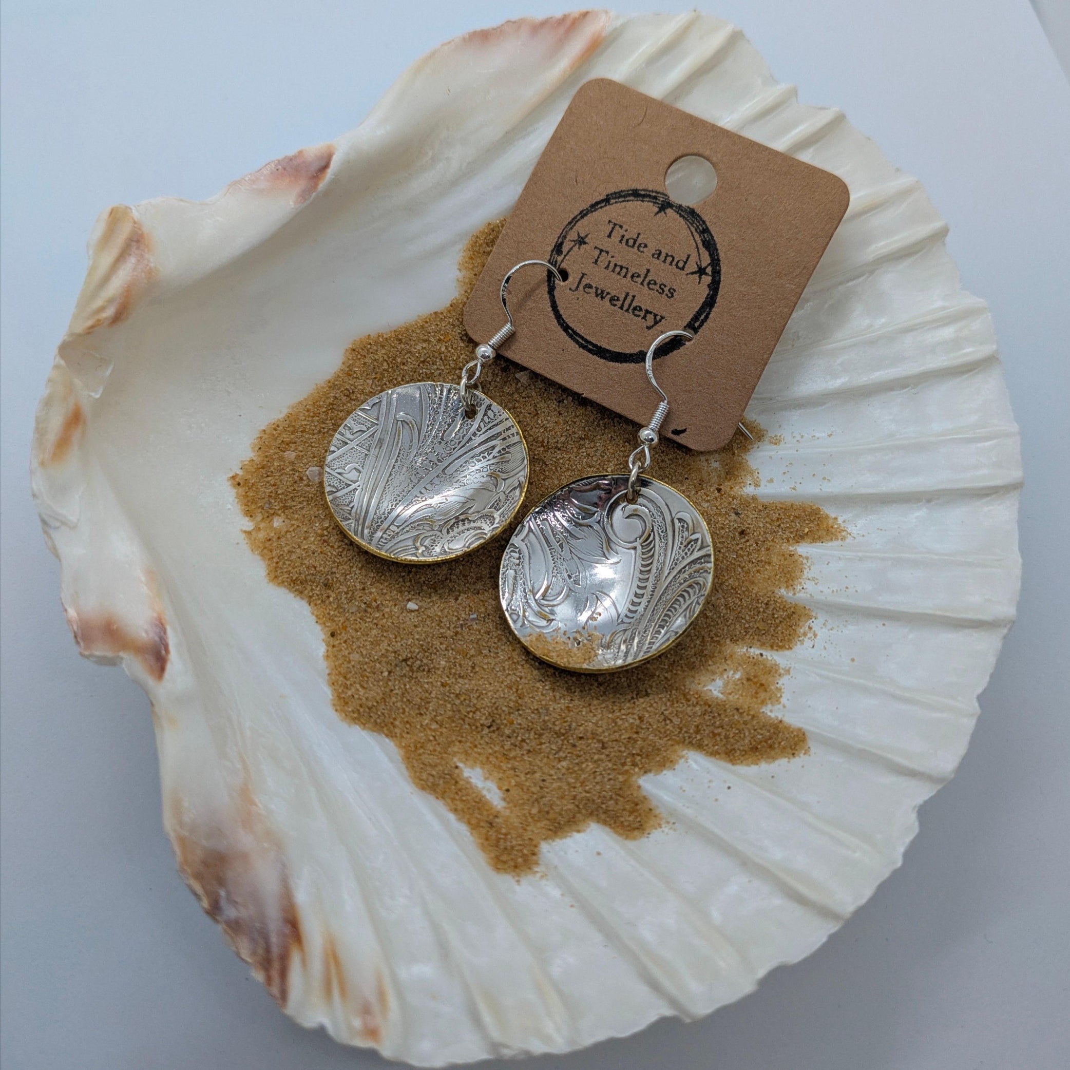 Silver Plated Concave Domed Disc Earrings