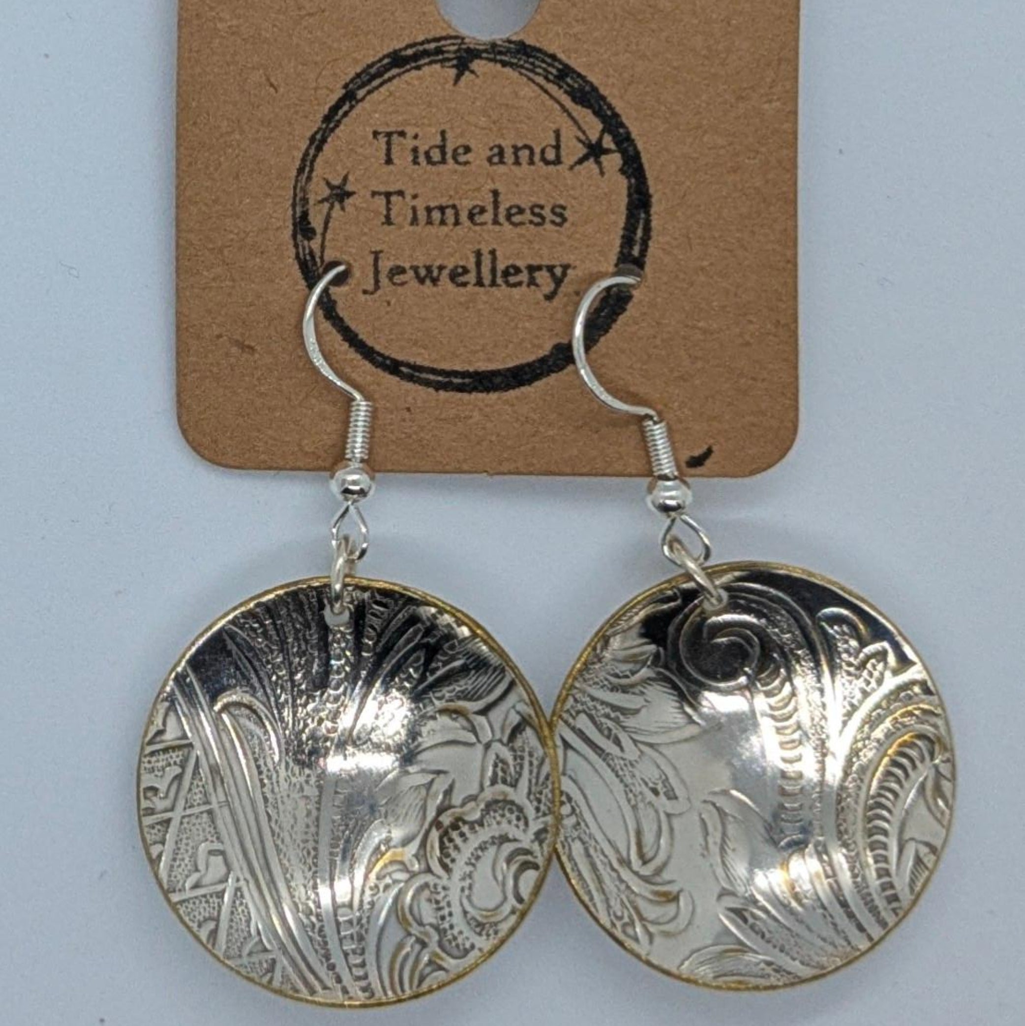 Silver Plated Concave Domed Disc Earrings