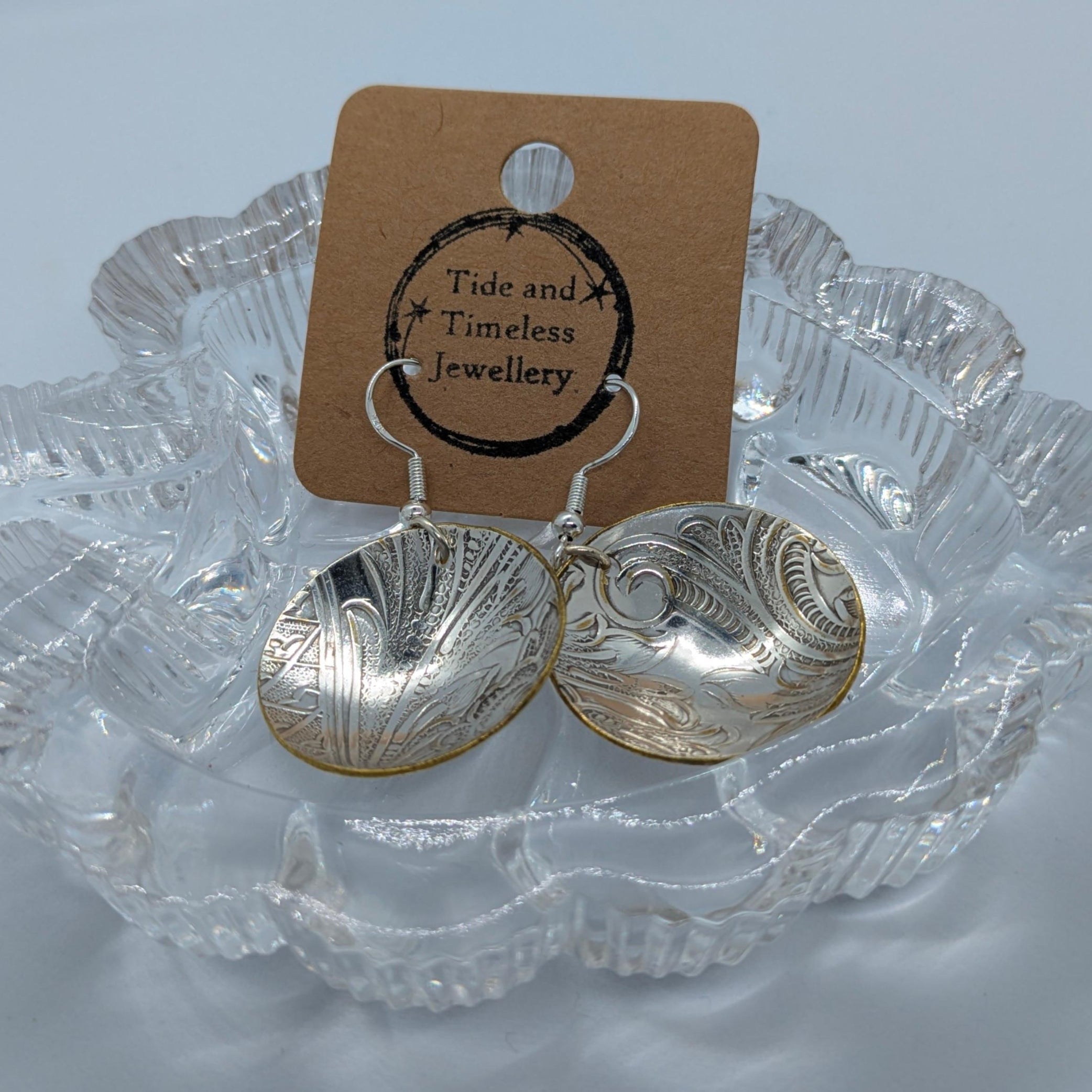 Silver Plated Concave Domed Disc Earrings