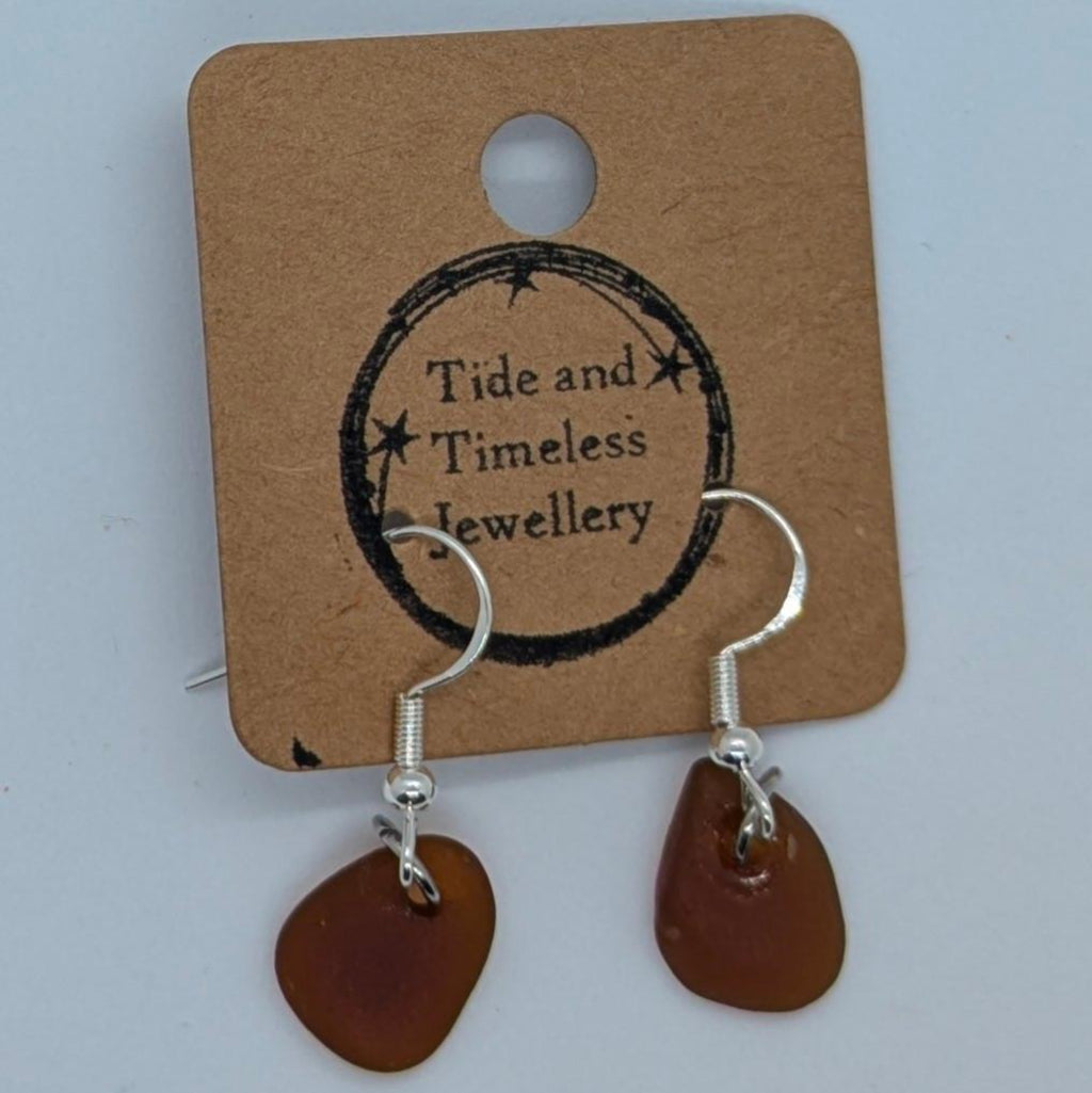 Dainty Brown Sea Glass Earrings