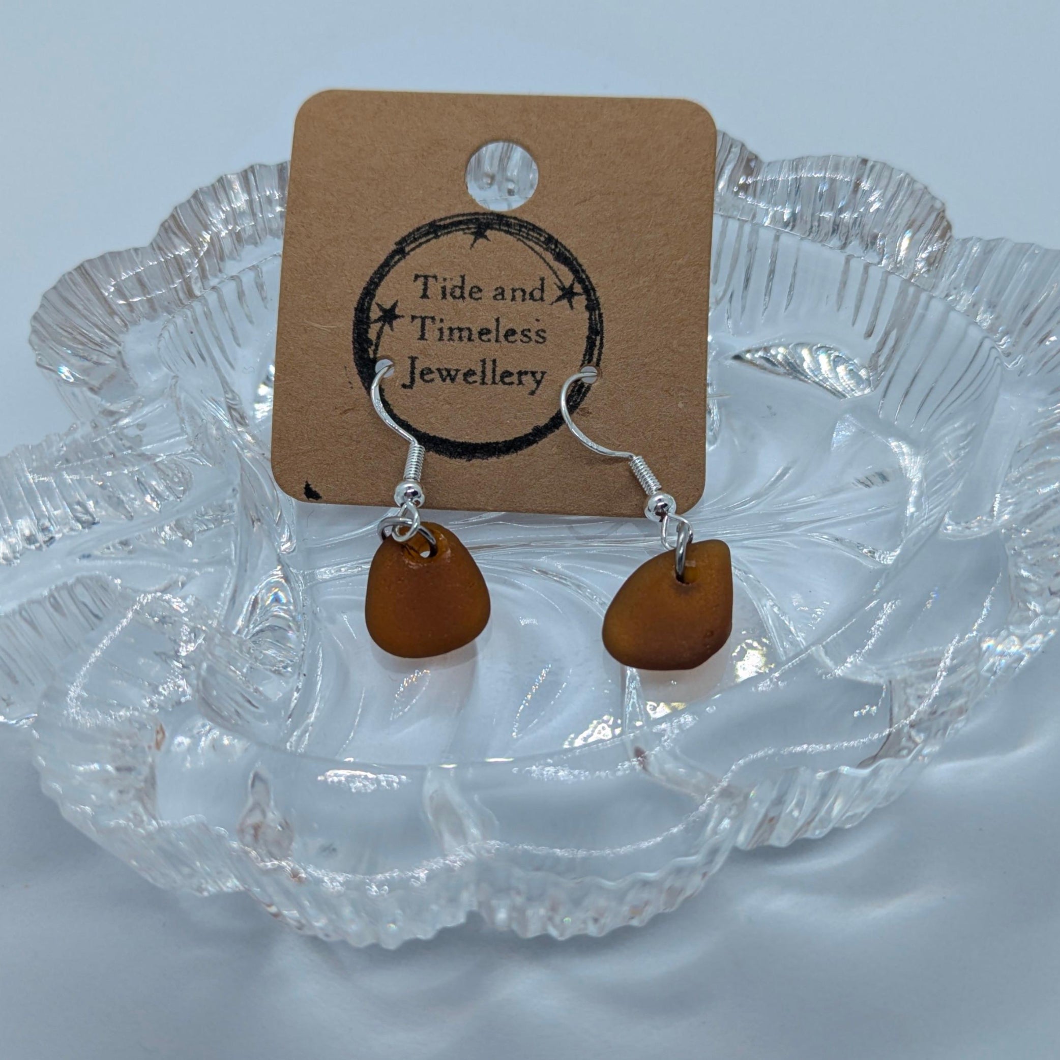 Dainty Brown Sea Glass Earrings