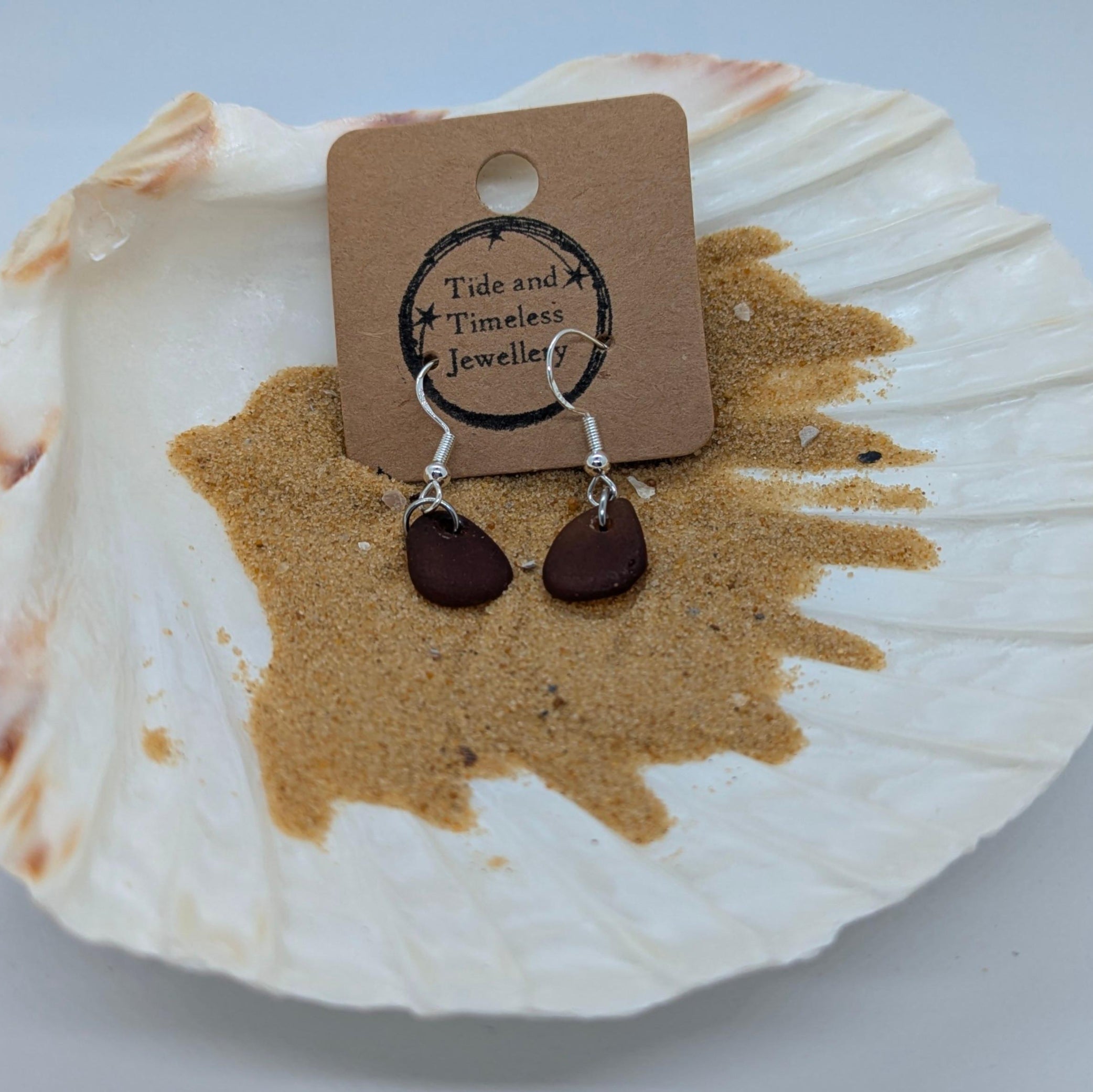 Dainty Brown Sea Glass Earrings